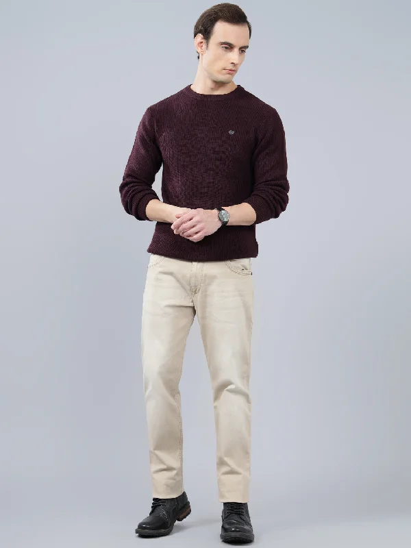 Cashmere JacketsMen's Solid Wine Full Sleeve Sweater