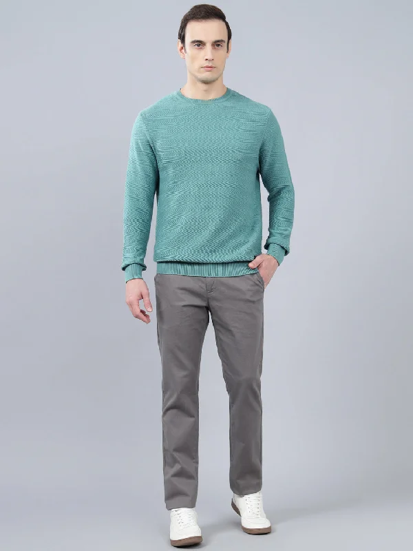 Luxury JacketsMen's Teal Self Design Full Sleeve Sweater