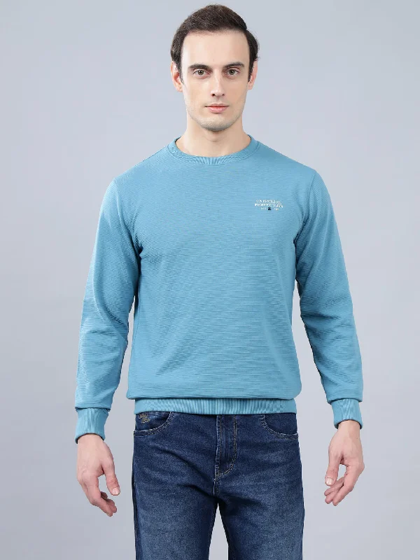 Casual JacketsMen's Teal Self Design Full Sleeves T-shirt For Winter