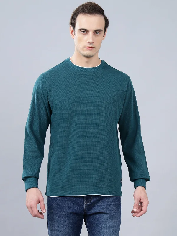 High-Fashion JacketsMen's Teal Self Design Full Sleeves T-shirt For Winter