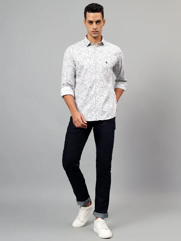 Down JacketsMen's White Printed Casual Full Sleeves Shirt