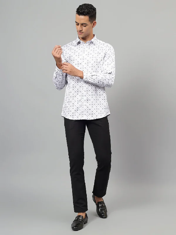 Painted JacketsMen's White Printed Partywear Full Sleeves Shirt