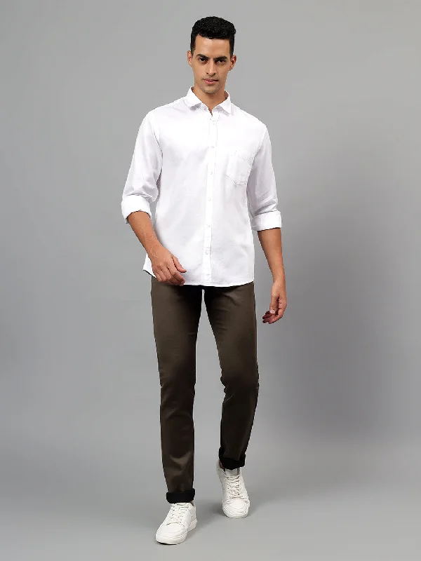 Leather-Paneled JacketsMen's White Self Design Casual Full Sleeves Shirt