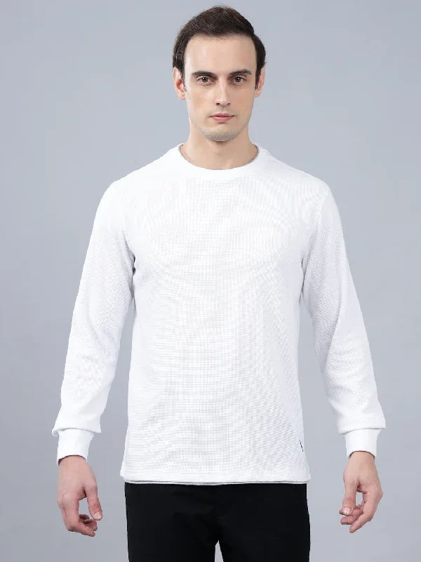 Performance JacketsMen's White Self Design Full Sleeves T-shirt For Winter