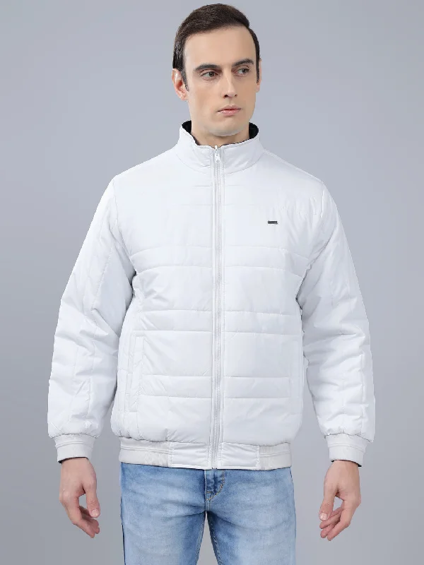 Fishing JacketsMen's White Solid Stand Collar Reversible Winter Jacket