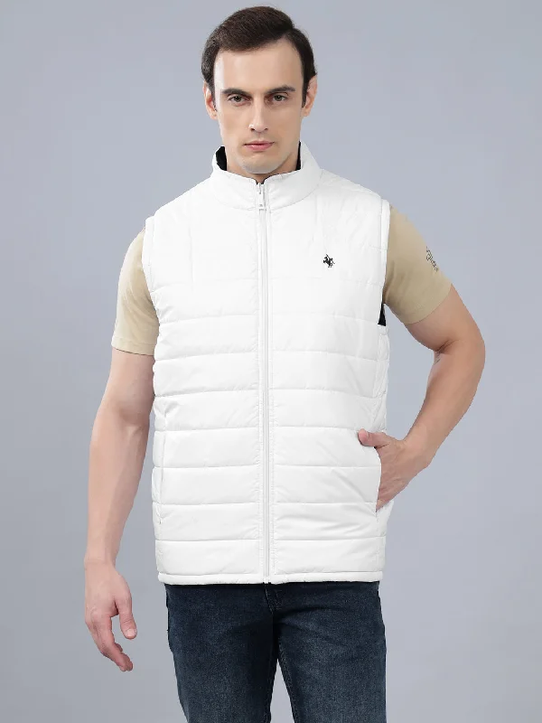 Cycling JacketsMen's White Solid Stand Collar Reversible Winter Jacket