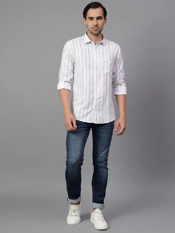 Hooded JacketsMen's White Stripe Full Sleeve Casual Shirt