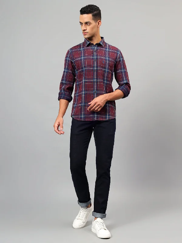 Flannel JacketsMen's Wine Checked Casual Full Sleeves Shirt