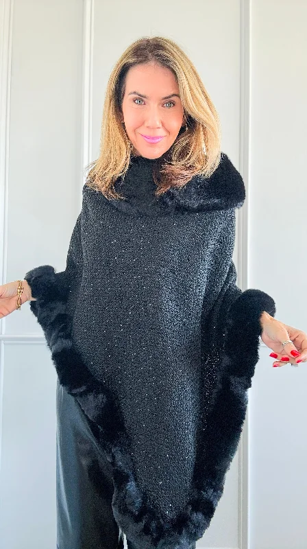 Skateboard JacketsMidnight Glam Faux Fur Poncho - Black