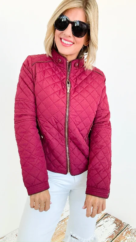 Statement JacketsQuilted Urban Jacket-  Wine