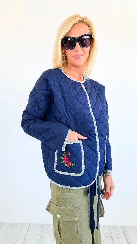 Ski JacketsRose Embroidered Light Quilted Jacket