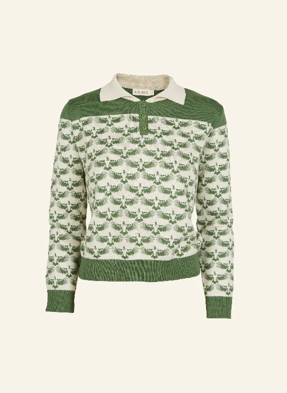 Aila - Green Jacquard Eagle - Knitted Top