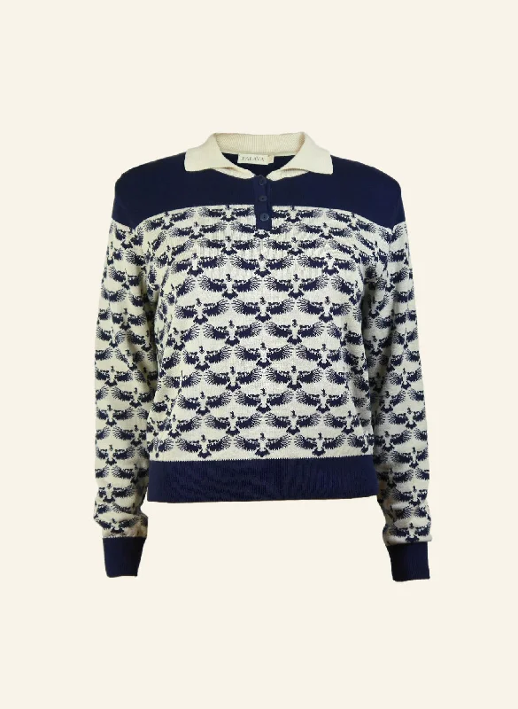 Aila Knitted Top - Navy Jacquard Eagle