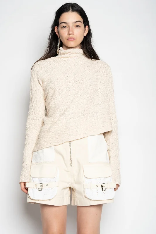 BEIGE RECYLED COTTON KNIT DRAPED JUMPER