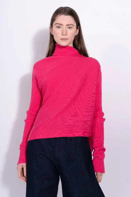 BRIGHT PINK DRAPED JUMPER IN MERINO KNIT