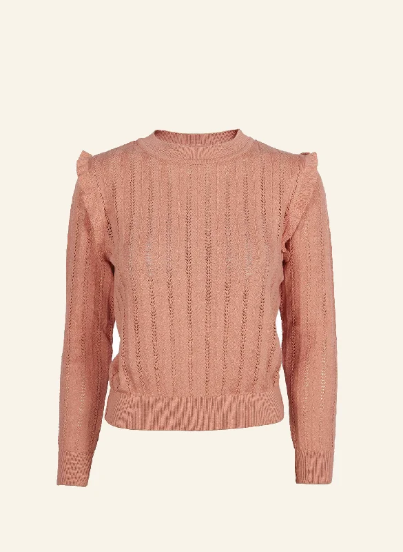 Diana Knitted Cotton Top - Pink Ruffle