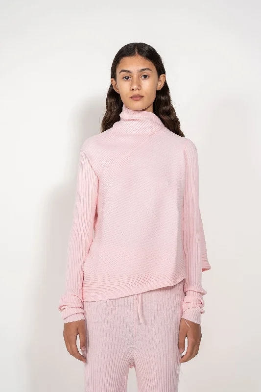 LIGHT PINK DRAPED JUMPER IN MERINO KNIT