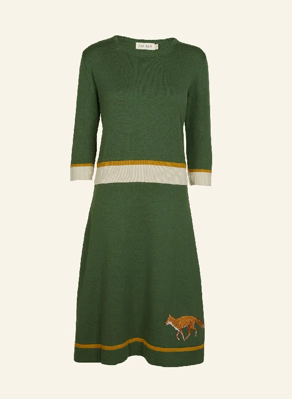 Otti 2-Piece - Green Embroidered Fox Knitted Top and Skirt