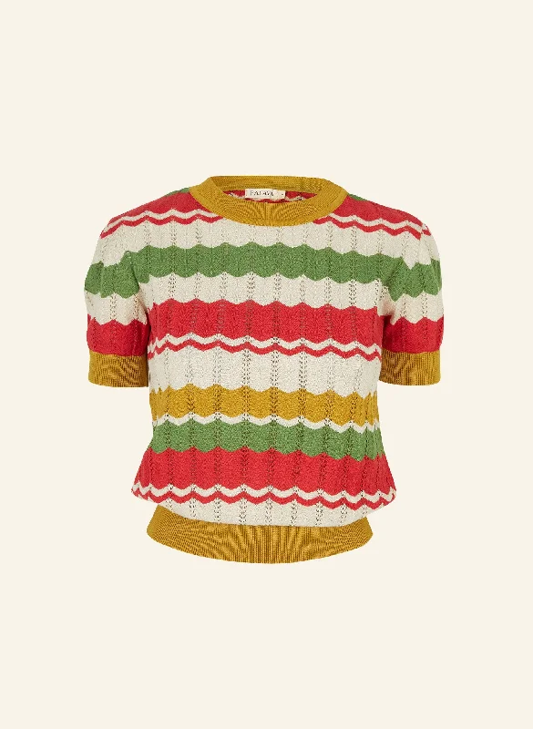 Eve Knitted Top - Red and Mustard