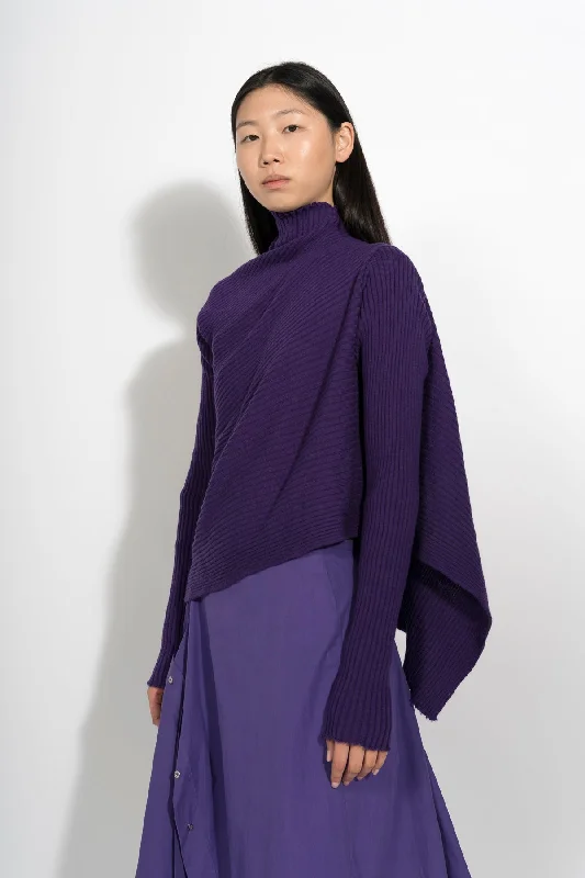 PURPLE DRAPED JUMPER IN MERINO KNIT