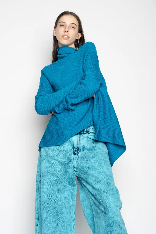 TURQUOISE DRAPED JUMPER IN MERINO KNIT