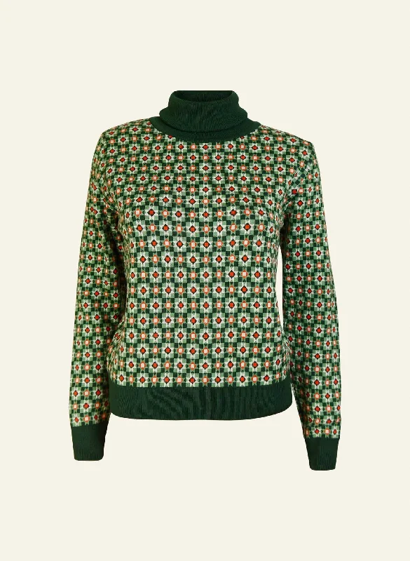 Turtle Neck Sweater - Green Patchwork