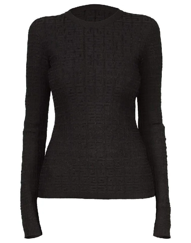 Black Viscose Monogram SweaterFrench Terry Knit Tops