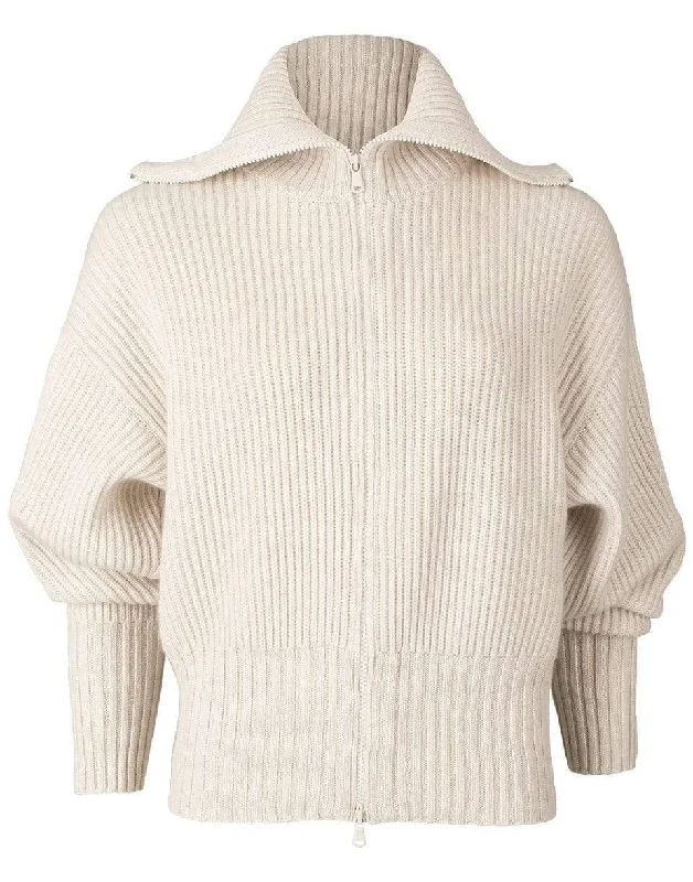 Cashmere D-Ring Ribbed Front Zip SweaterVelvet Knit Tops