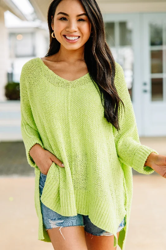 Don't Waste A Moment Neon Lime Oversized SweaterStudded Knit Tops