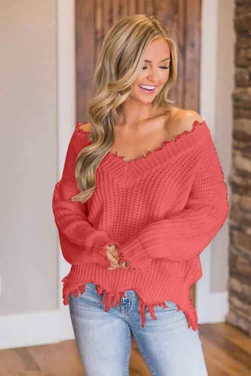 Frayed Hem Sweater | Multiple Color Options | Rubies + LaceYoga Knit Tops