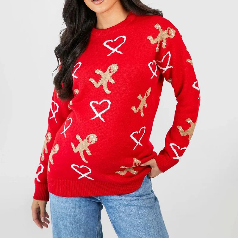 Gingerbread Christmas Sweater - Long Sleeve Casual Loose FitSheer Knit Tops