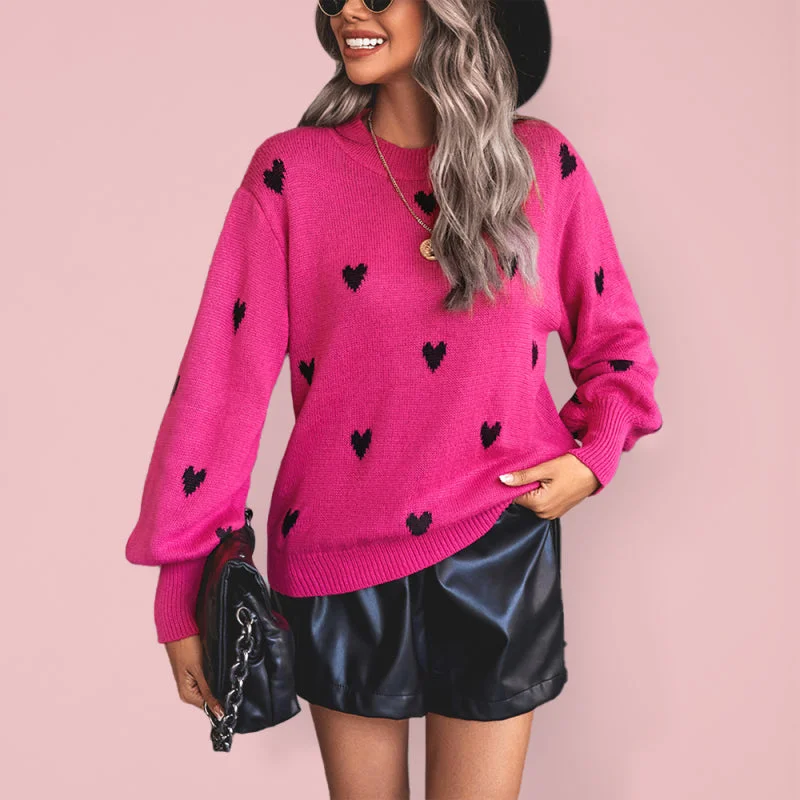 Heart Pattern Woolen Long Sleeve SweaterBranded Knit Tops