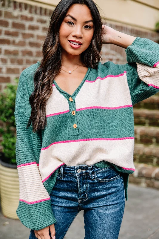 Here For You Green Striped SweaterWool Knit Tops