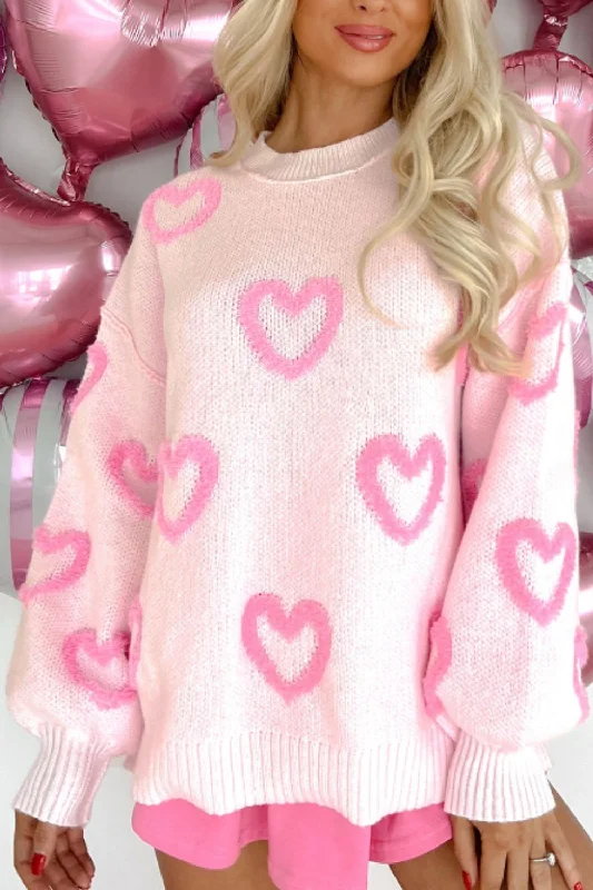 Light Pink Heart | Valentine's Sweater | Rubies + LaceFleece Knit Tops