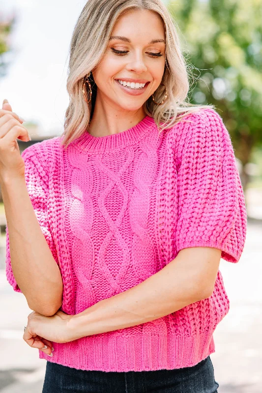 Hold Your Own Pink Short Sleeve SweaterSilk Knit Tops