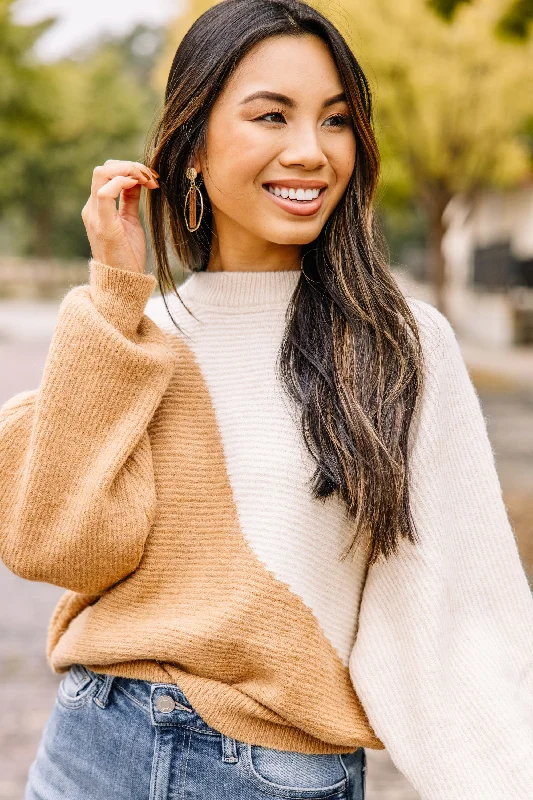 I Need You More Camel Brown Colorblock SweaterBamboo Knit Tops