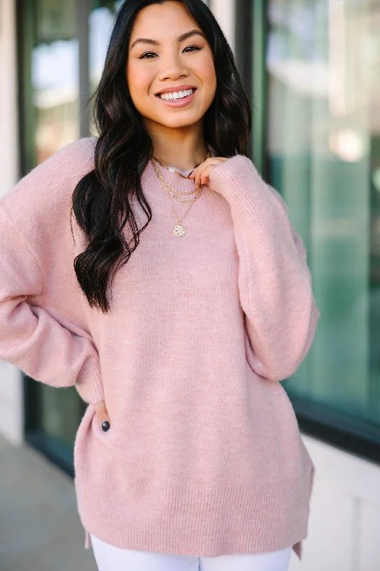 It Can Happen Pink Side Slit SweaterFrench Terry Knit Tops