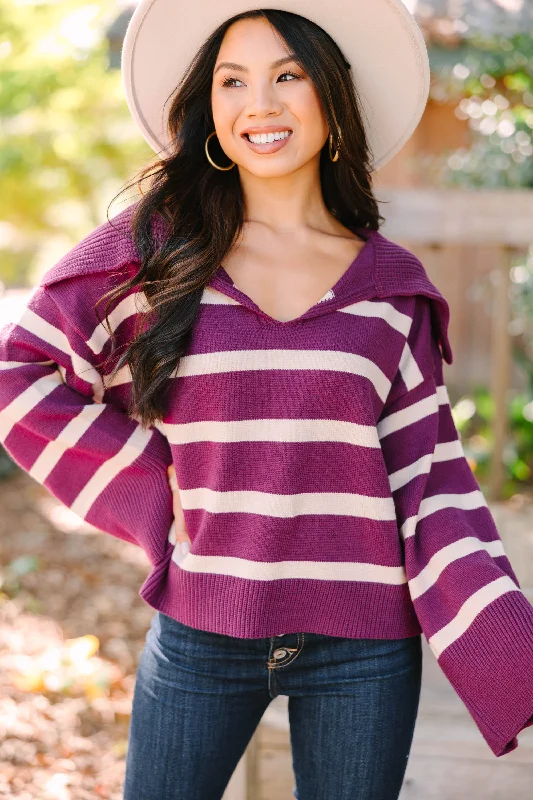 Let Them Know Plum Purple Striped SweaterCamping Knit Tops