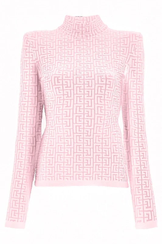 Long Sleeve Monogram Knit Sweater - RoseStatement Knit Tops