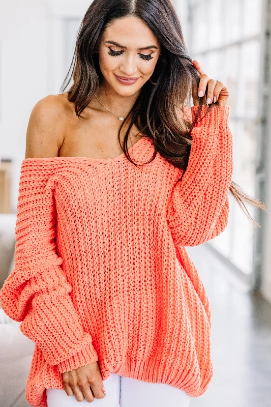 More Than You Know Coral Orange SweaterRetro Knit Tops