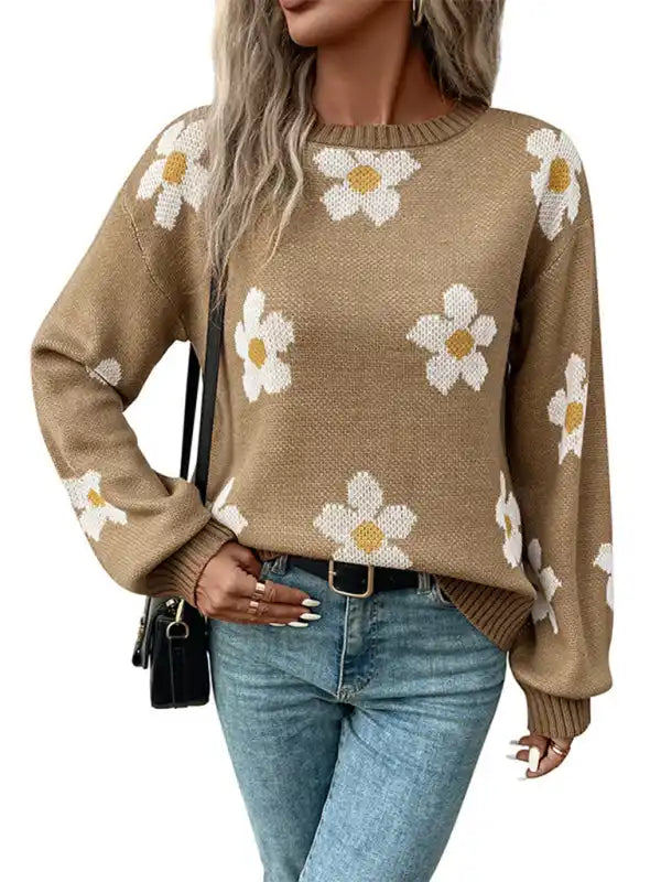 New Fashion Women’s Long Sleeve Jacquard SweaterFall Knit Tops