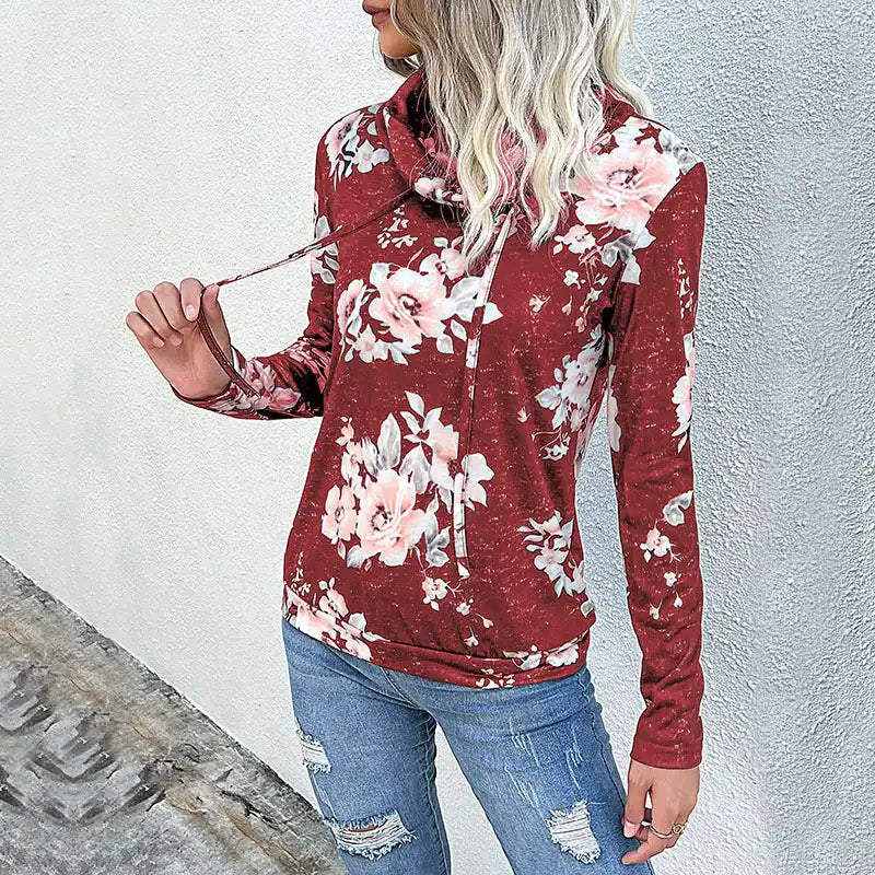 New Ladies Long Sleeve Floral Print SweatshirtThermal Knit Tops