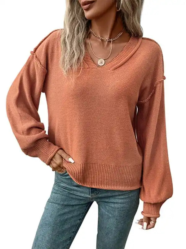 New women’s long sleeve solid color sweaterSpring Knit Tops