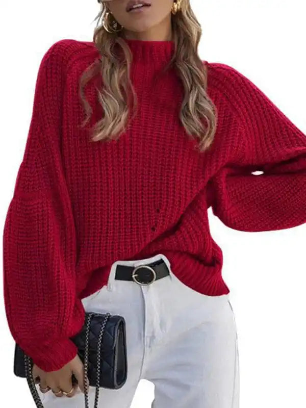 New women’s solid color loose half turtleneck sweaterRecycled Fabric Knit Tops