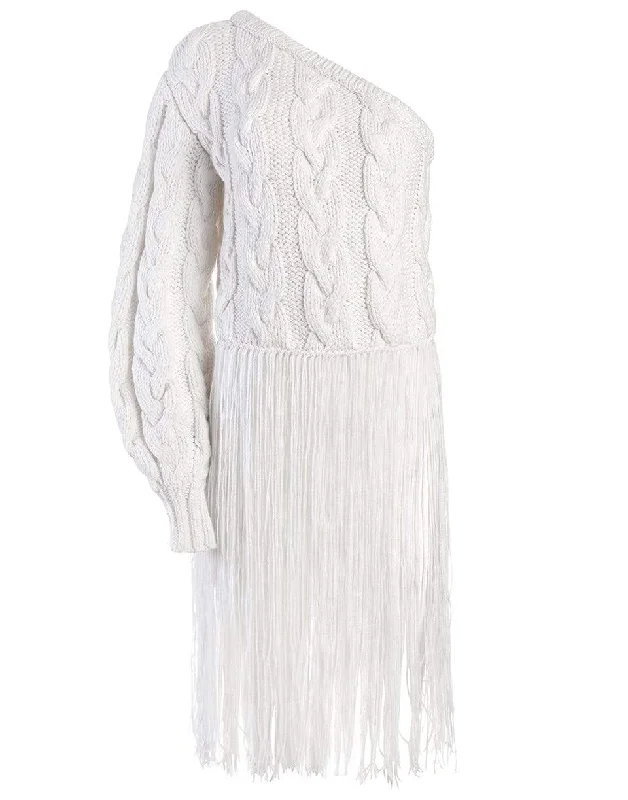 One Shoulder Sweater With FringesLounge Knit Tops