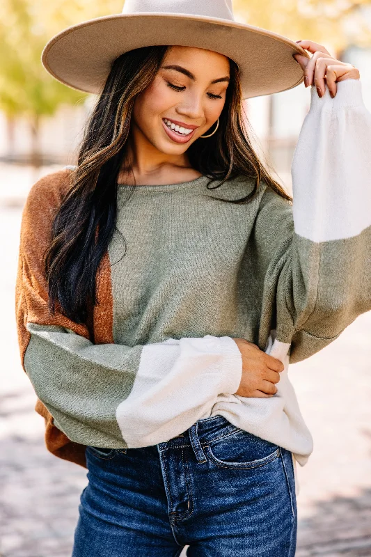 Over The Top Sage Green Colorblock SweaterStatement Knit Tops