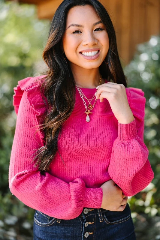 Reach Out Holly Berry Red Ruffled SweaterZippered Knit Tops