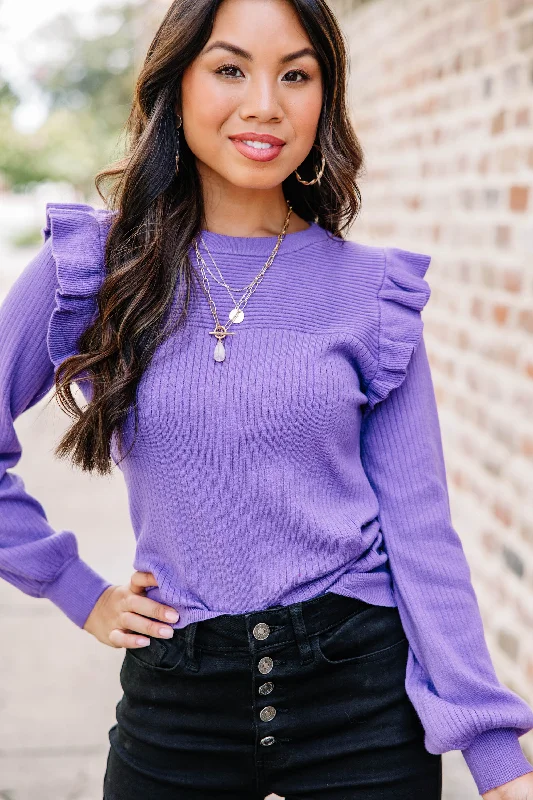 Reach Out Purple Ruffled SweaterSequined Knit Tops