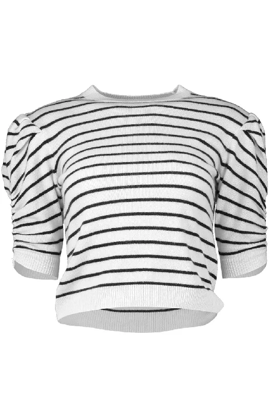 Ruched Sleeve SweaterBoat Neck Knit Tops