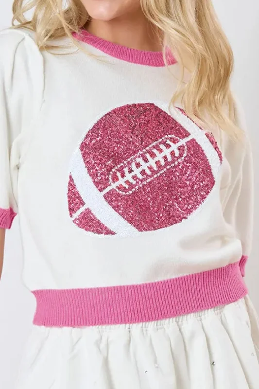 Vintage Pink Out | Sequin Football Sweater | Rubies + LacePlush Knit Tops